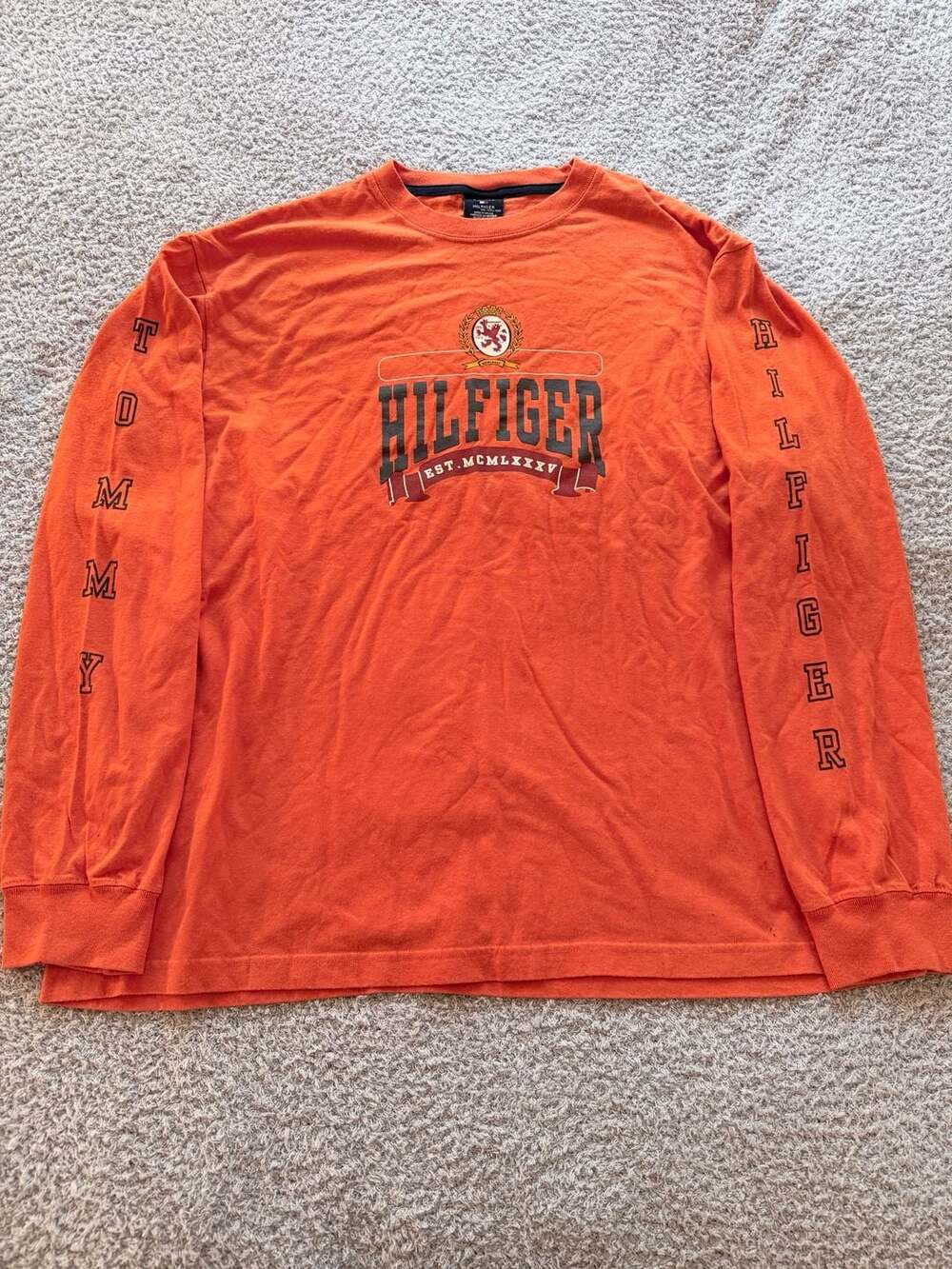 Tommy Hilfiger Long Sleeve Graphic T-Shirt Size XXL Orange Cotton